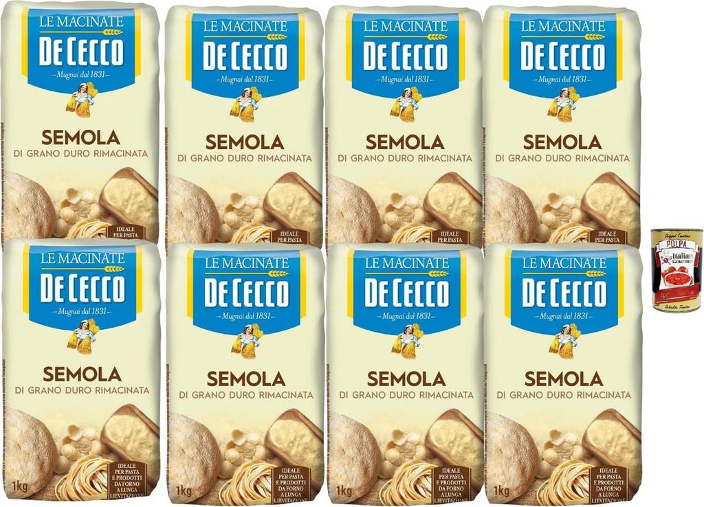 De Cecco Semola di Grano Duro Rimacinata 8x1kg – Produktbild 