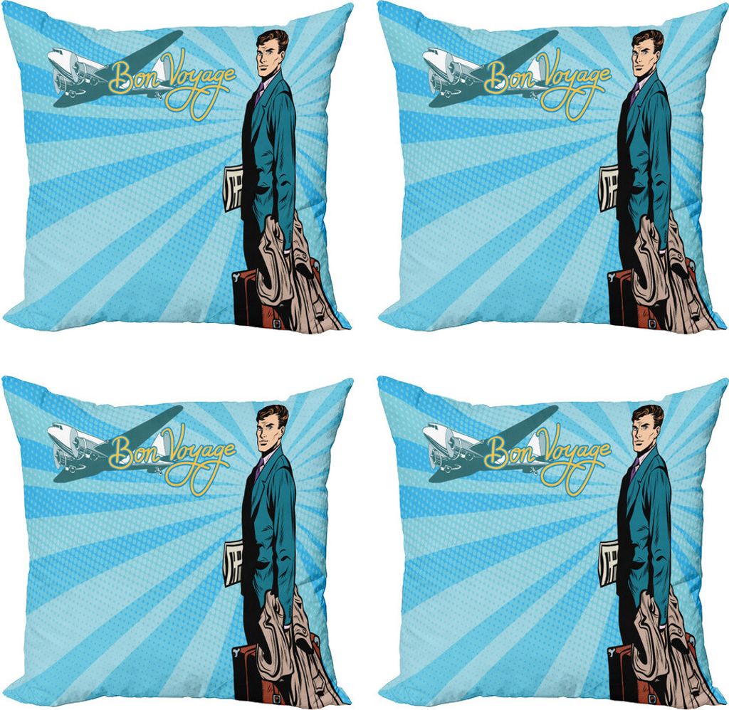 ABAKUHAUS Flughafen Kissenbezug Set (4 Stück), Retro Stattliche Passagier, Moderner Doppelseitiger Digitaldruck, 40 cm x 40 cm, Mehrfarbig