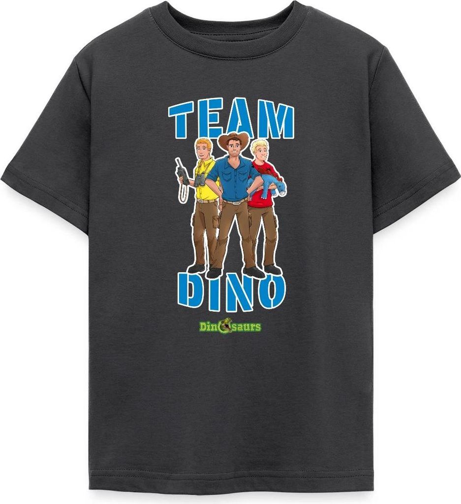 Spreadshirt Dinosaurier Team Dino Teenager T-Shirt, 134/146 (9-11 Jahre), Dunkelgrau