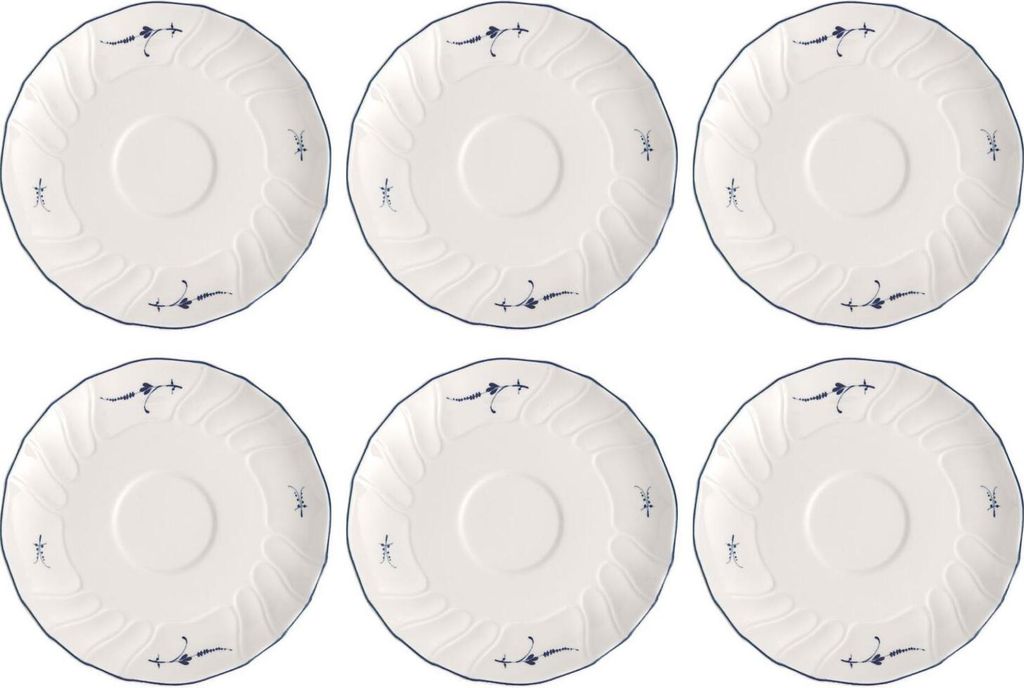 Villeroy & Boch VIEUX LUXEMBOURG 6er Set Frühstücksuntertasse D. 14cm weiß blau