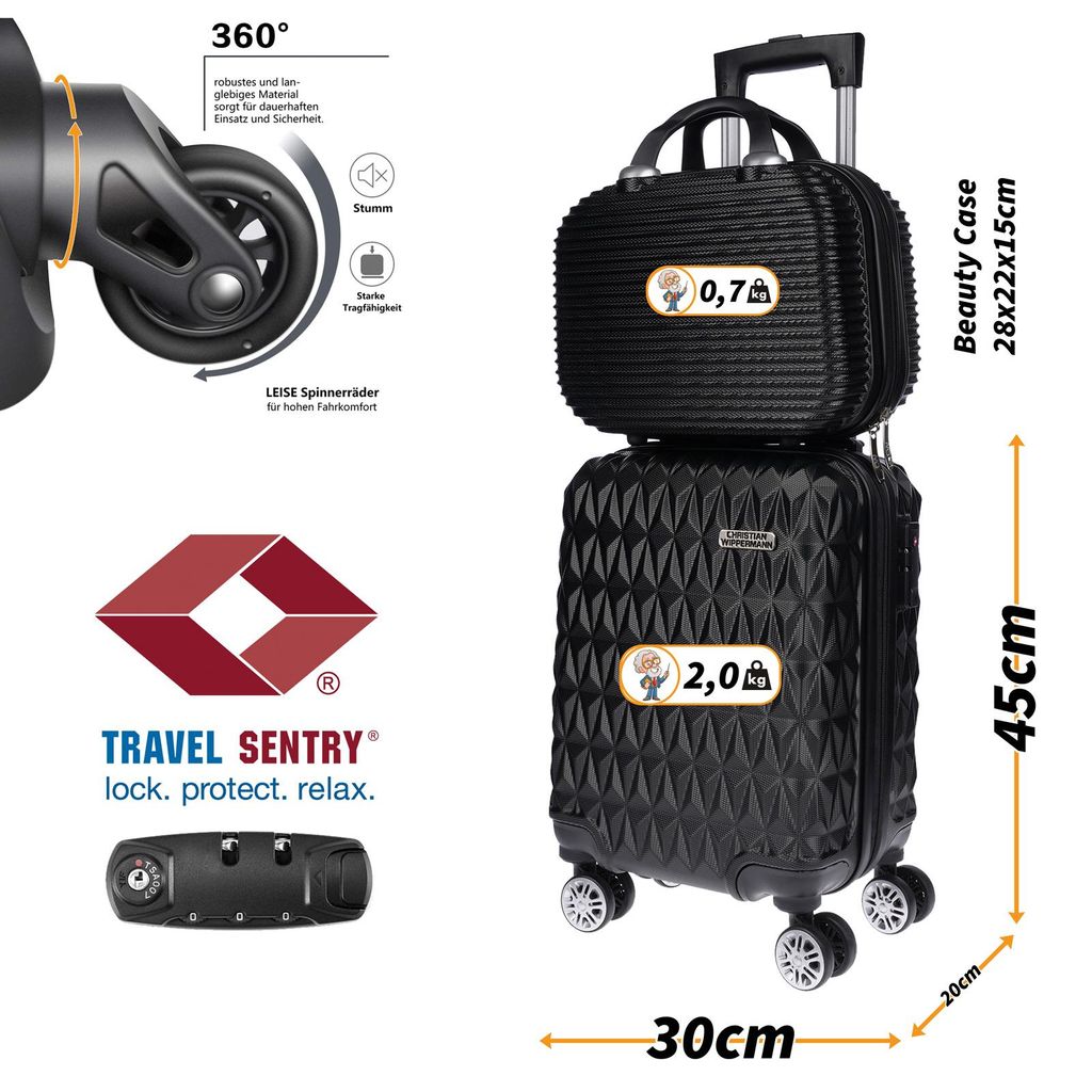 2 tlg Hartschalen Kofferset Reisekoffer Trolley Koffer TSA Produktbild 