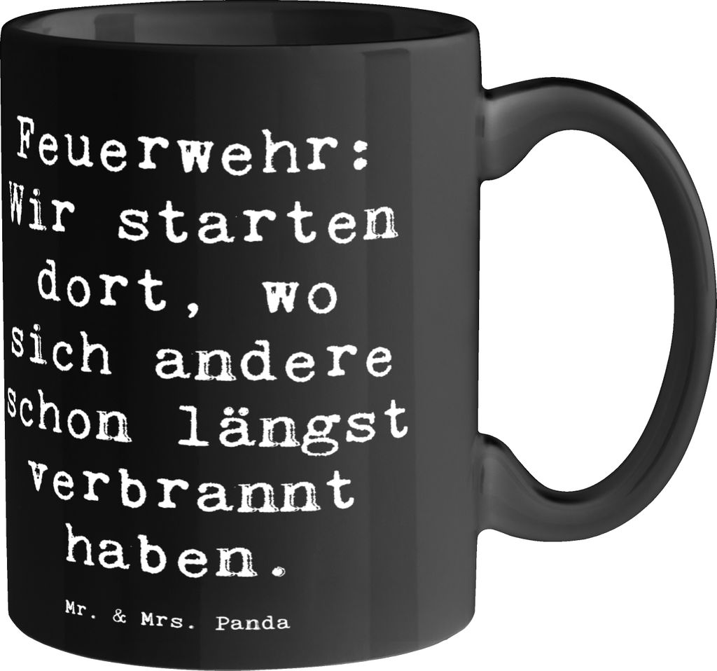 Mr. & Mrs. Panda Kaffeetasse Spruch Feuerwehrmann Helden - Schwarz - Geschenk, personalisierte Geschenke, Beruf, schöne tasse, kaffeebecher kerami...