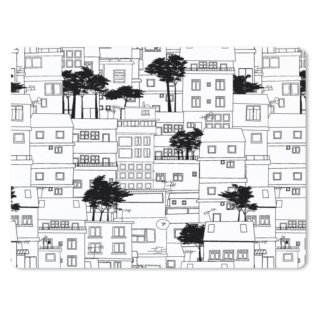 MuchoWow Mauspad Mousepad Muster - Bäume - Haus 23x19 cm - Mousepads - Maus Mat - Pad - Mausunterlage - Schreibtischunterlage - Mauspad