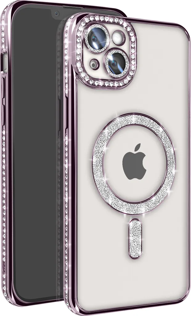 Avizar, custodia diamantata per iPhone 14 Plus MagSafe, contorno strass, viola
