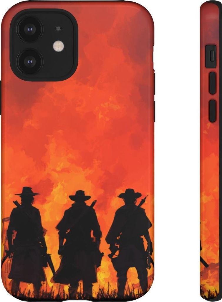 Cowboy-Silhouetten vor glühendem Sonnenuntergang – Hülle Kompatibel mit iPhone 12
