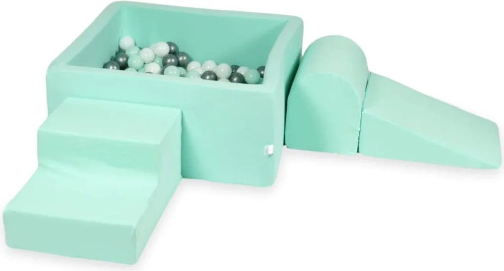 Aire de jeux en mousse avec piscine carrée menthe et 400 balles pour enfant