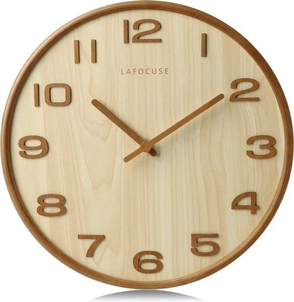 Horloge murale 3D bois massif beige 30 cm - Pendule rétro de cuisine
