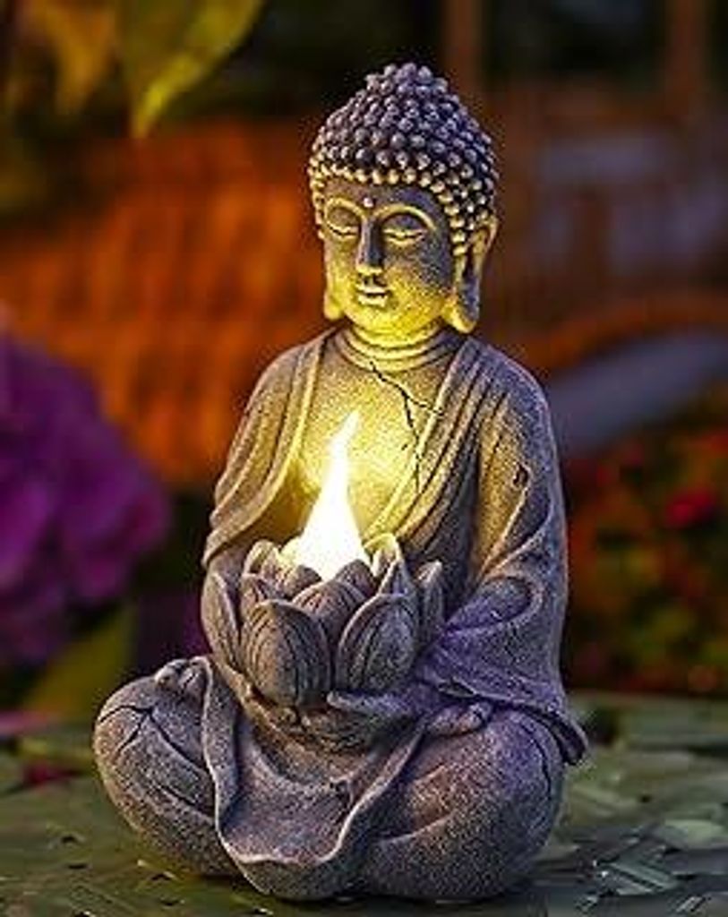 Buddha Figuren mit Solarlampen für Deko Wohnzimmer Schreibtisch Zubehör : Buddha Figur Zen Garten Zimmer Deko Geschenke für Frauen Mama Geburtst...