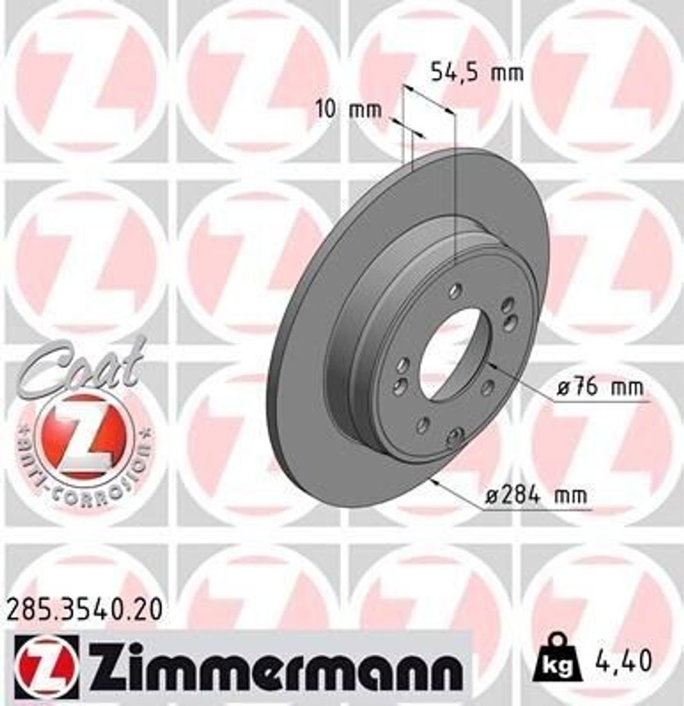 2x ZIMMERMANN Bremsscheibe 285.3540.20 für HYUNDAI ix35 (LM EL ELH) 54 5mm