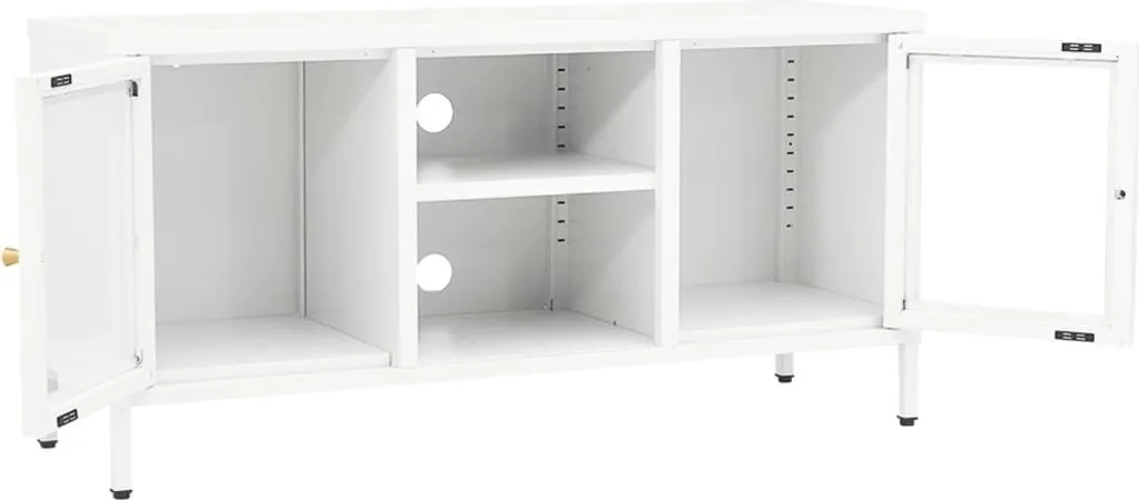 Supporto TV Minimal SYFAX 105cm Acciaio Bianco e Vetro Moderno - 5