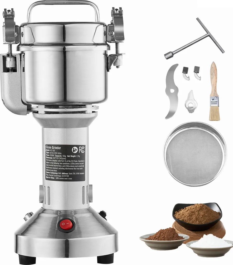 SucceBuy Mulino Elettrico 150g 850W in Acciaio Inox per Spezie e Cereali
