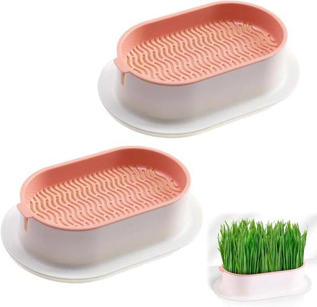 Bac herbe à chat anti-salissure, solution sans terreau pour kit de 2 bacs