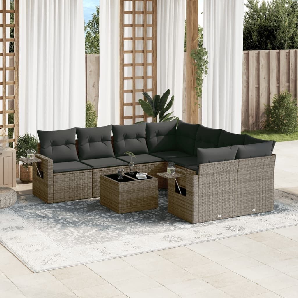 Maison Exclusive - 9-tlg. Garten-Sofagarnitur mit Kissen Grau Poly Rattan