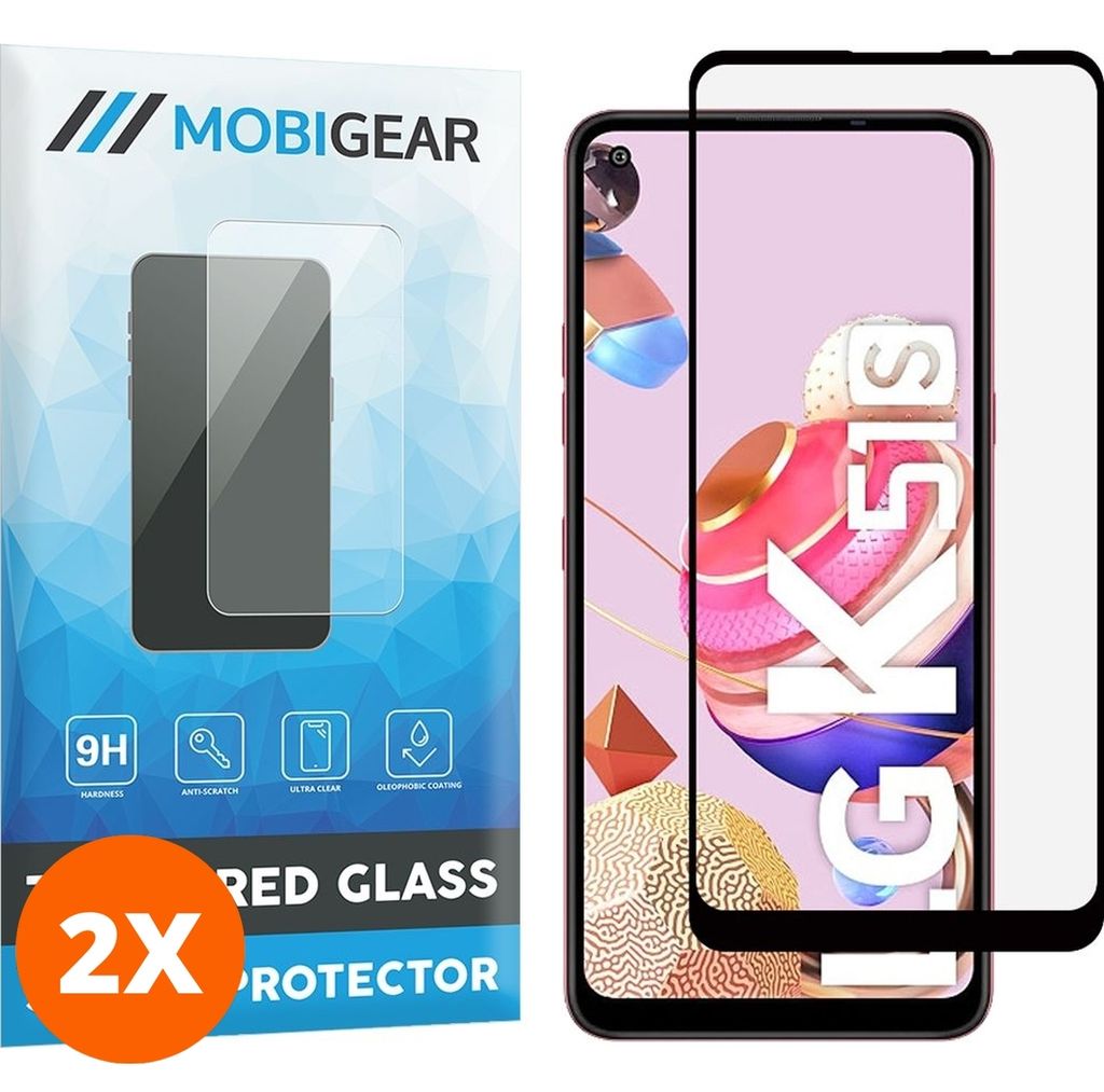 Mobigear Premium 4.99 LG K51s Panzerglas Gehärtetes Glas Displayschutz - Hüllenfreundlich - Schwarz (2er Pack)