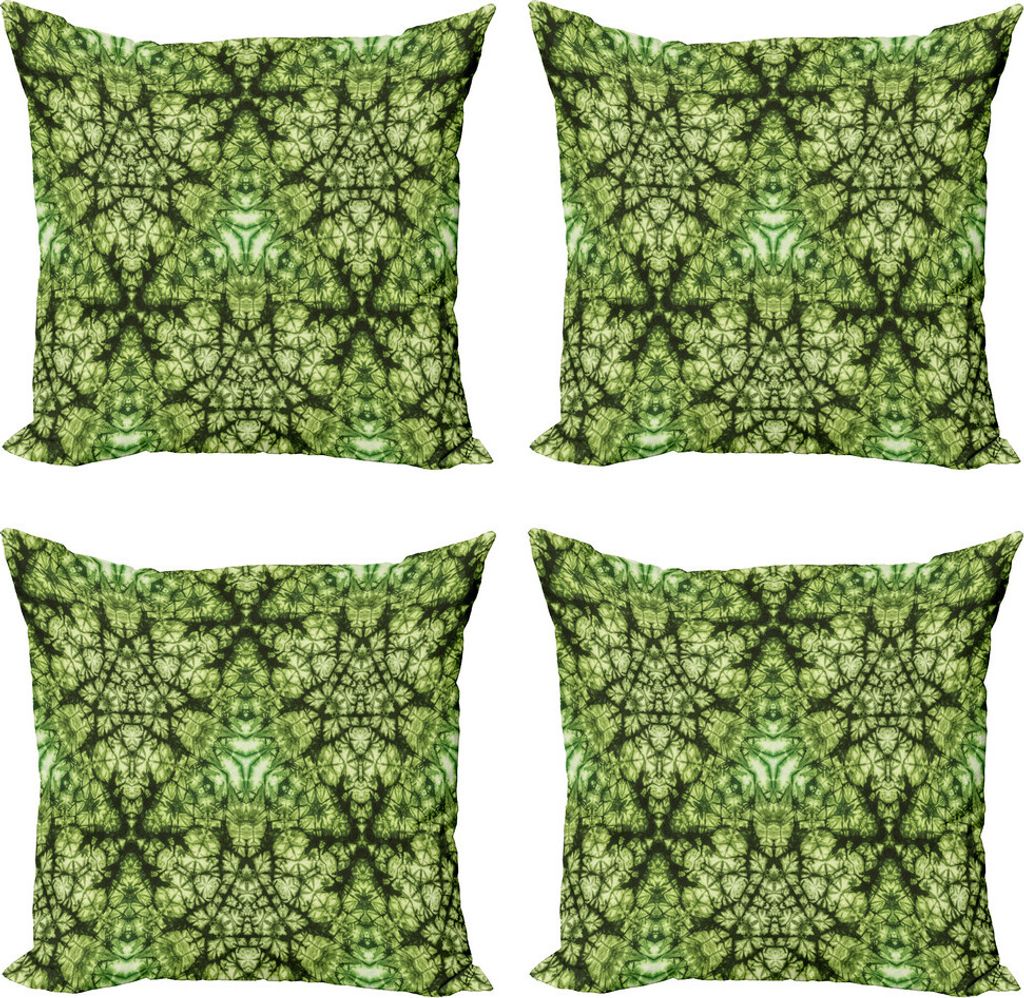 ABAKUHAUS Natur Kissenbezug Set (4 Stück), Tie Dye-Effekt Bohemian Art, Moderner Doppelseitiger Digitaldruck, 60 cm x 60 cm, Grün
