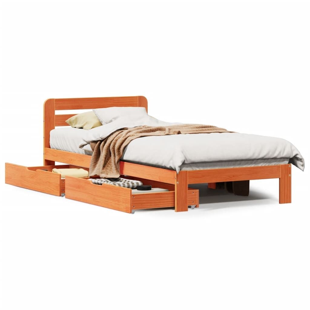 Massivholzbett ohne Matratze Wachsbraun 90x190 cm Kiefernholz