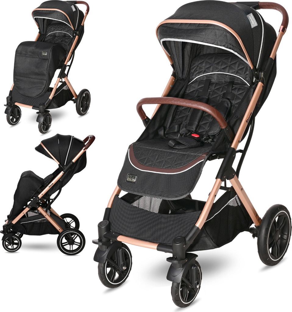 Lorelli Kinderwagen Storm, Reisebuggy mit Liegeposition, Baby Buggy mit Liegefunktion klein, Leicht, Nur 9,3kg, Kinderbuggy klappbar bis 22kg, Schwarz