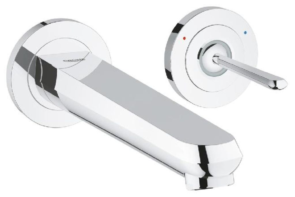 GROHE 2-Loch-Waschtischbatterie Eurodisc Joy 19969, Wandmontage, Fertigmontageset für 23 429, Ausladung 226 mm, chrom