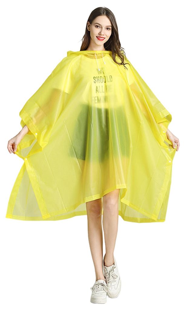 Transparenter EVA-Regenmantel mit Kapuze, Unisex, mittellang, mit Druckknöpfen, wasserdicht und winddicht, ideal zum Wandern, für Damen und Herren.