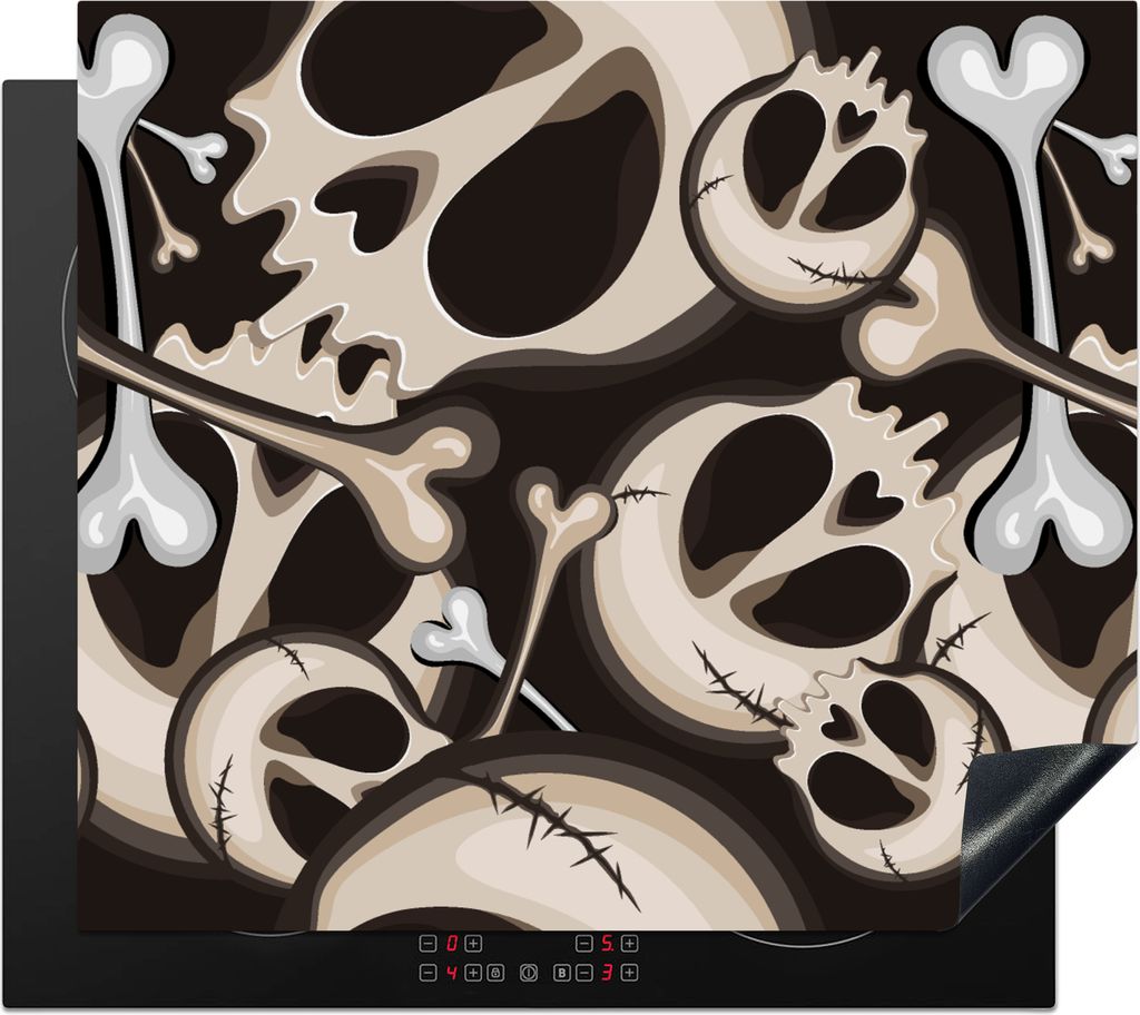 KitchenYeah Herdabdeckplatte Totenkopf - Halloween - Muster , 57x51cm, Küche Deko, Glaskeramikkochfeld Herdabdeckung, Abdeckplatte fùr Kochfeld