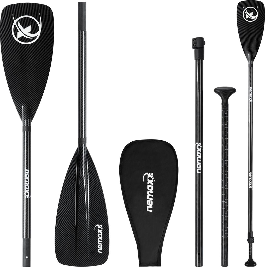 NEMAXX CARBON SPEED SUP Paddel – 3-teiliges Paddle – höhenverstellbar inkl. Tasche – ultraleicht (702 g) – auch als Kajak-Paddel geeignet