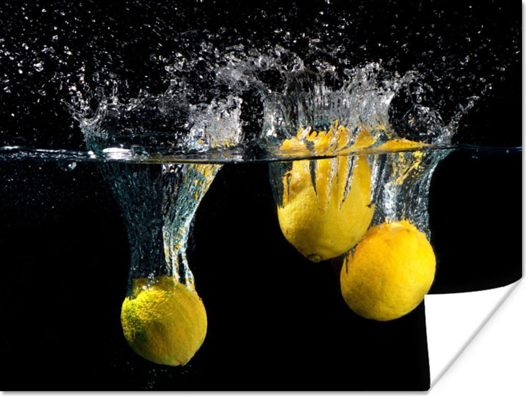 MuchoWow Poster Zitrone - Frucht - Stilleben - Wasser - Gelb 40x30 cm - Plakate für die Wände - Poster Wohnzimmer