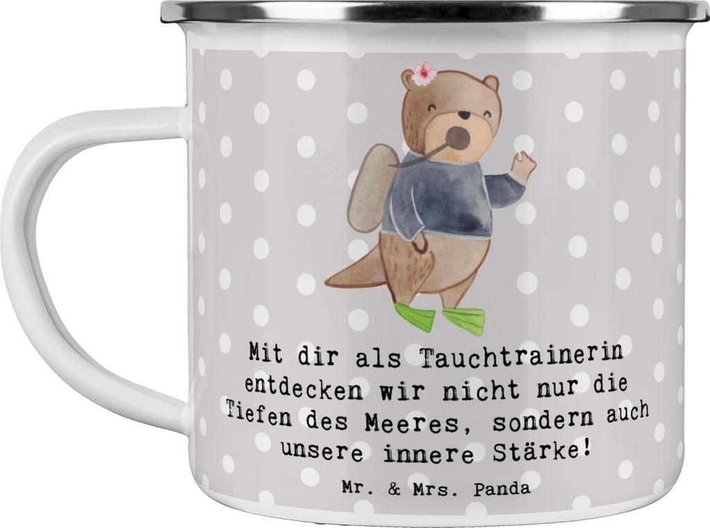 Mr. & Mrs. Panda Teetasse Tauch Trainerin Stärke - Grau Pastell - Geschenk, Tauchtrainerin, Tauchen, Sportarten, Kaffeepott, Tauchabenteuer, Hafer...