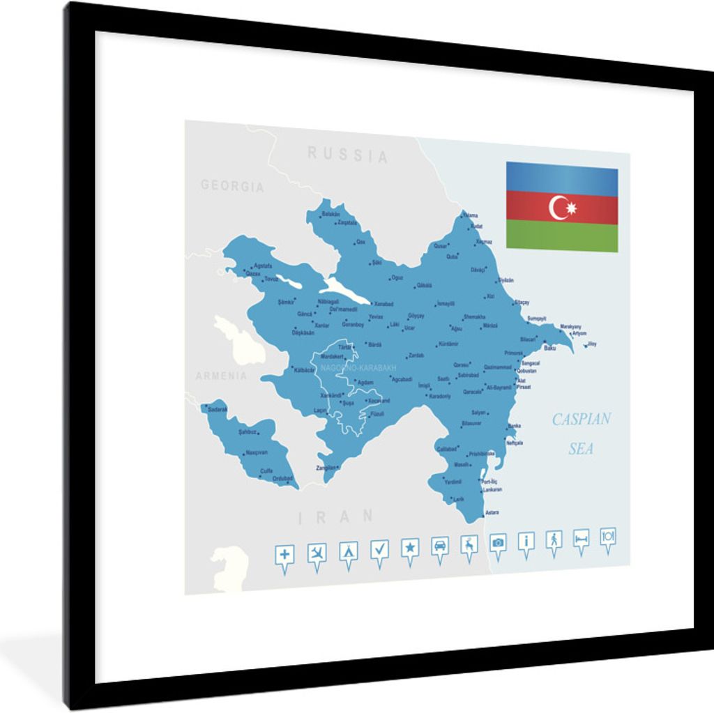 MuchoWow Gerahmtes Poster Eine Illustration eines blauen Aserbaidschans 40x40 cm - Poster mit Schwarzem Bilderrahmen Wandposter Rahmen Foto Bilde...