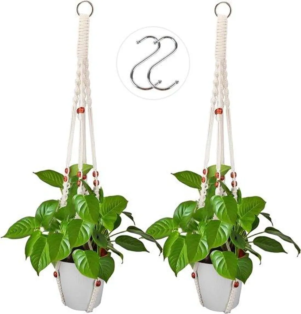 Suspension plante en coton tressé main - Support macramé solide 1m