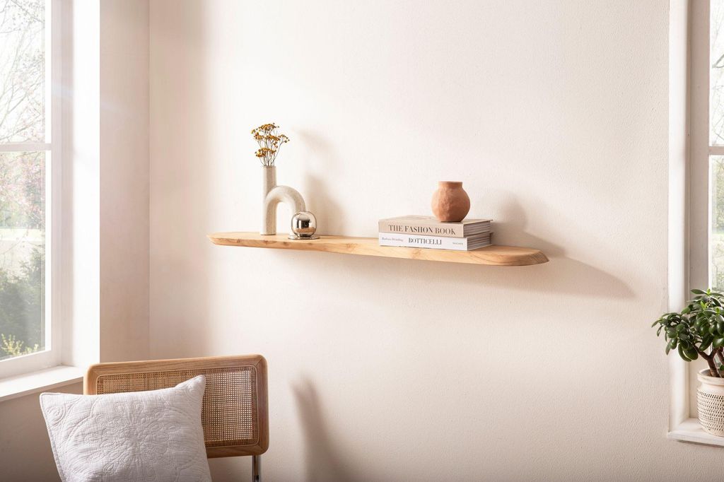 WOHNLING Wandregal Akazie Massivholz 100cm - Schwebendes Design Regal für die Wand Holz massiv - Hängeregal in organischer Form - Wandboard Echtholz