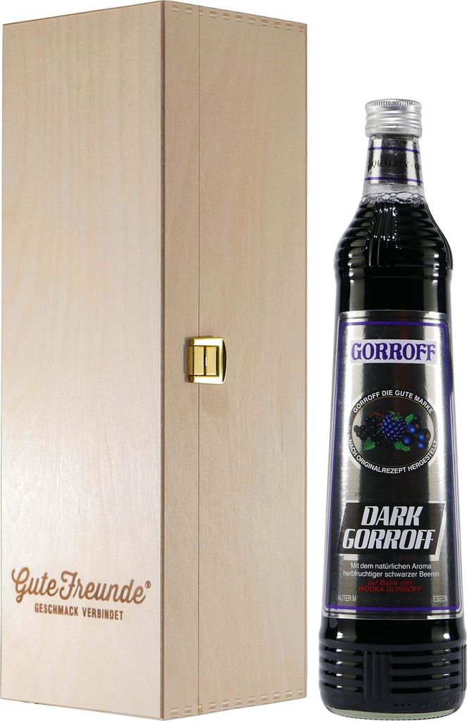 Gorroff Dark Likör und Wodka mit Geschenk-Holzkiste