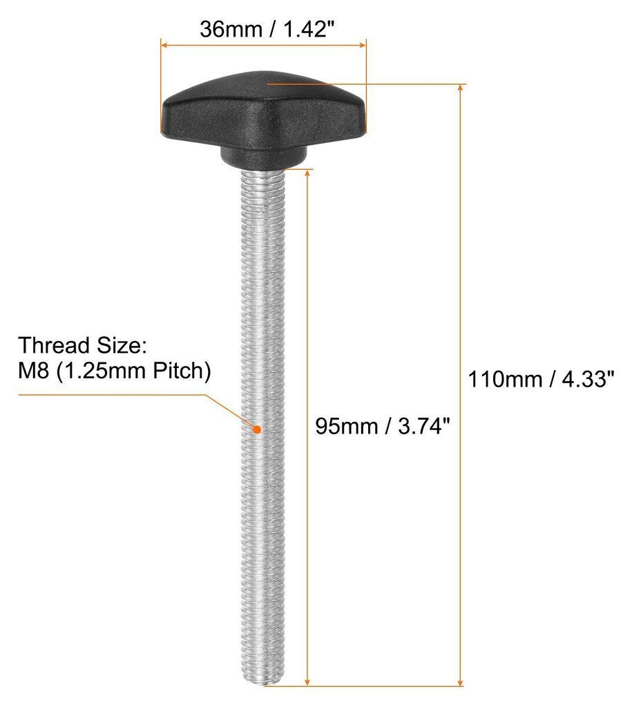 4 Stš¹ck R?ndelschrauben M8 x 95mm Flš¹gelschraube mit T-f?rmige Handgriff, Verzinkte Kohlenstoffstahl Gewindebolzen Daumenschrauben 36mm Spann...