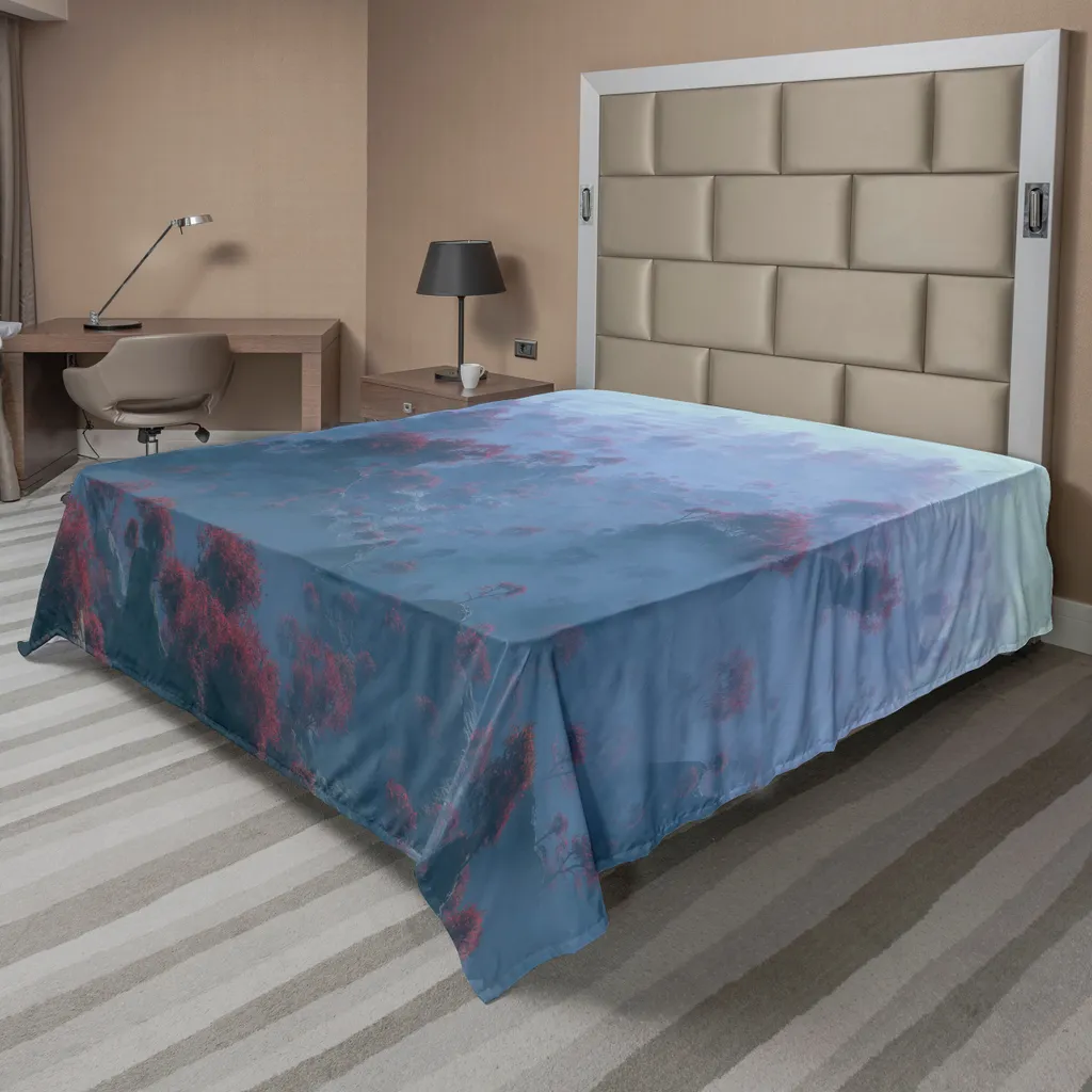 Drap de dessus décoratif avec paysage de montagne 266x260 cm Orange