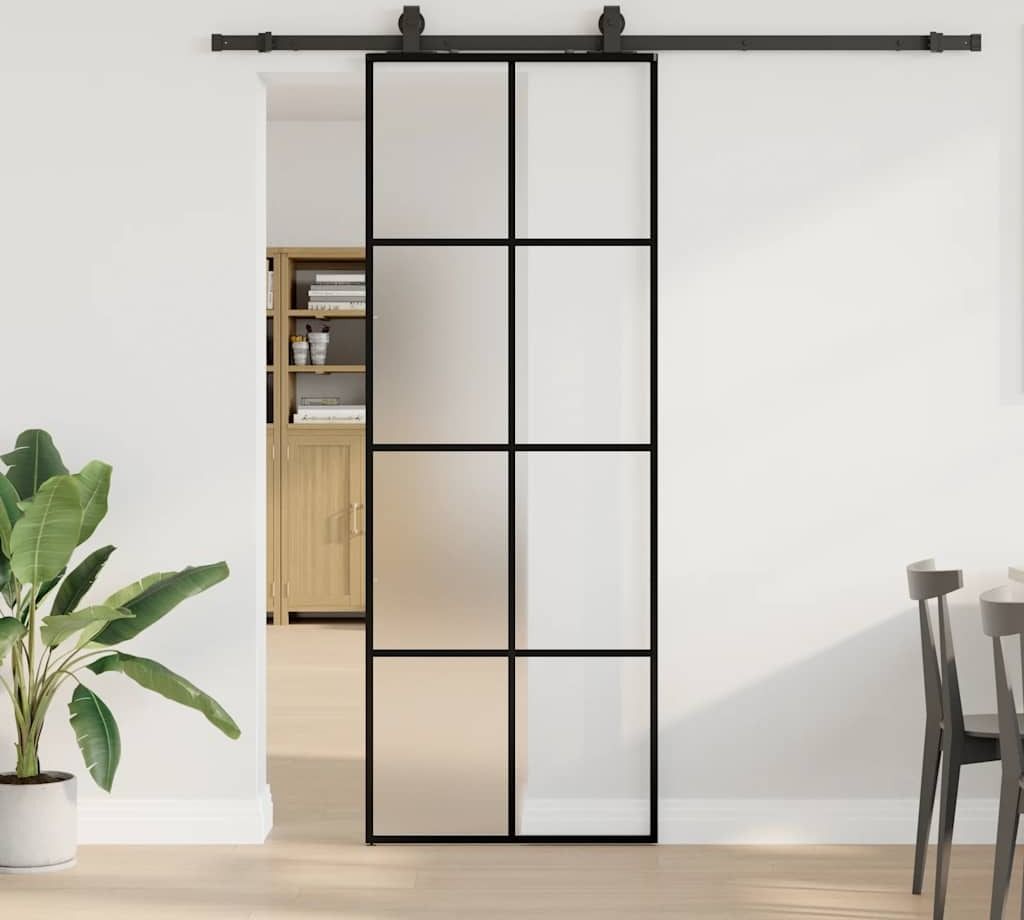 BEI CLORIS Schiebetür mit Beschlag Schwarz 76x205 cm ESG-Glas - Zimmertüren Neu6293627 2parcel
