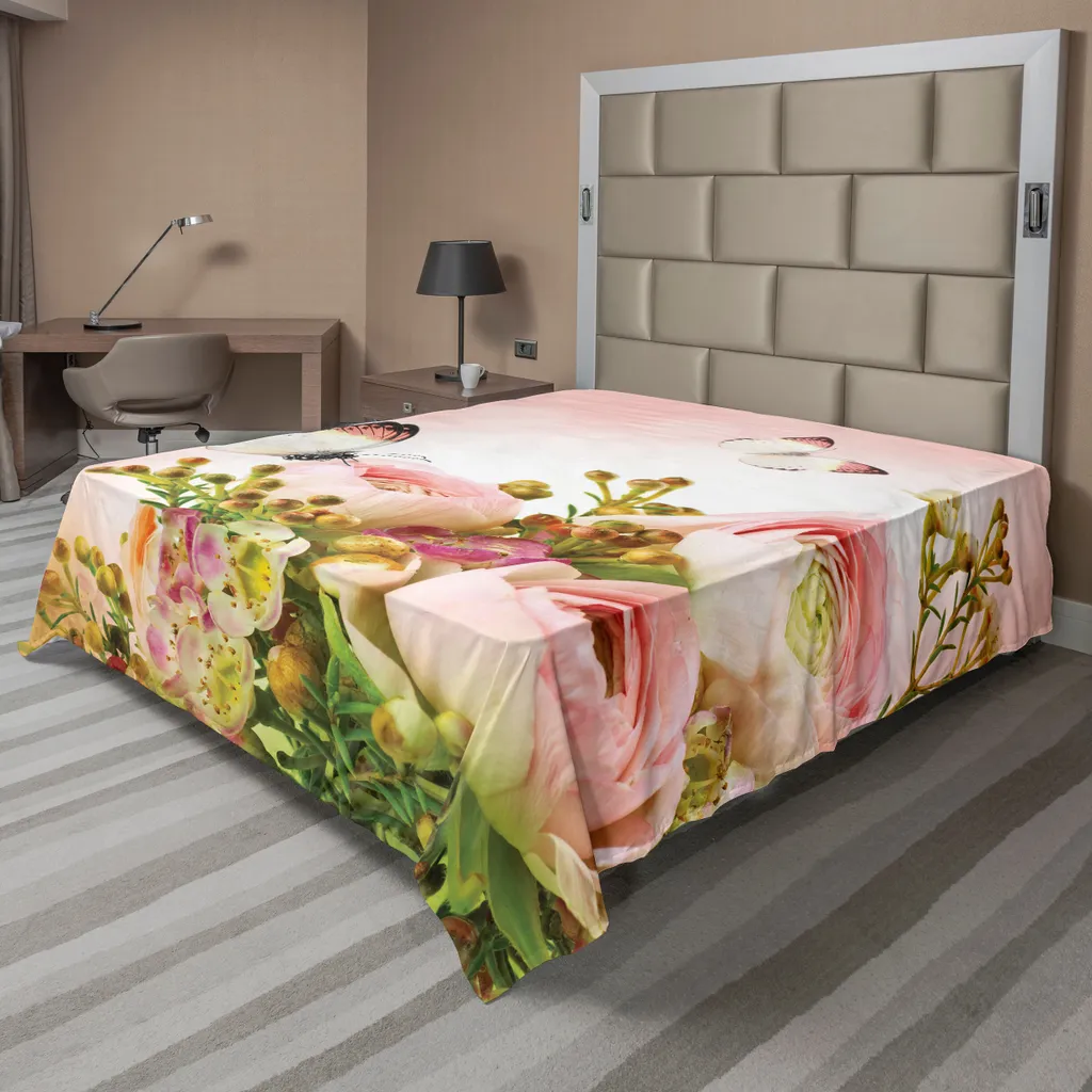 Drap Plat Anti-Fronces 266x260 cm, Motif Papillon Doux pour le Lit