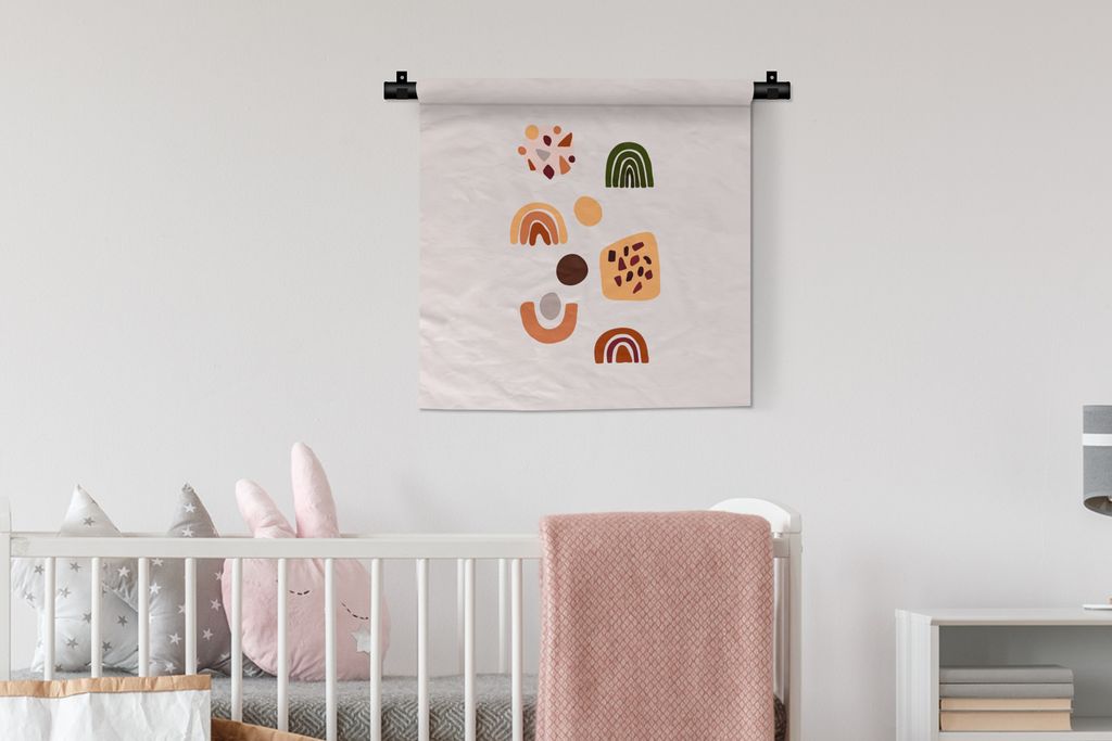 MuchoWow Wandteppich Wandbehang Winter - Regenbogen - Altrosa 60x60 cm Tapisserie Dekoration Wandtuch - Dekorationen - Wand Decke