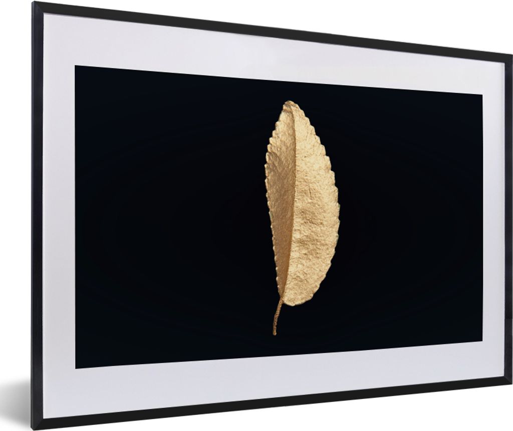 MuchoWow Gerahmtes Poster Blätter - Schwarz und Gold - Luxus - Chic - Natur 60x40 cm - Poster mit Schwarzem Bilderrahmen Wandposter Rahmen Foto ...