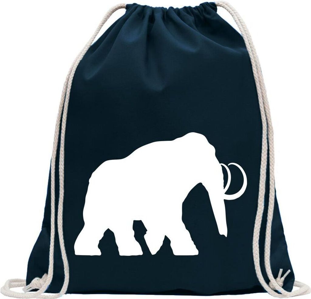 Kiwistar - Turnbeutel - dunkelblau - Mammut Rüsseltiere Elefant - Fun Rucksack Sport Beutel Gymsack Baumwolle mit Ziehgurt