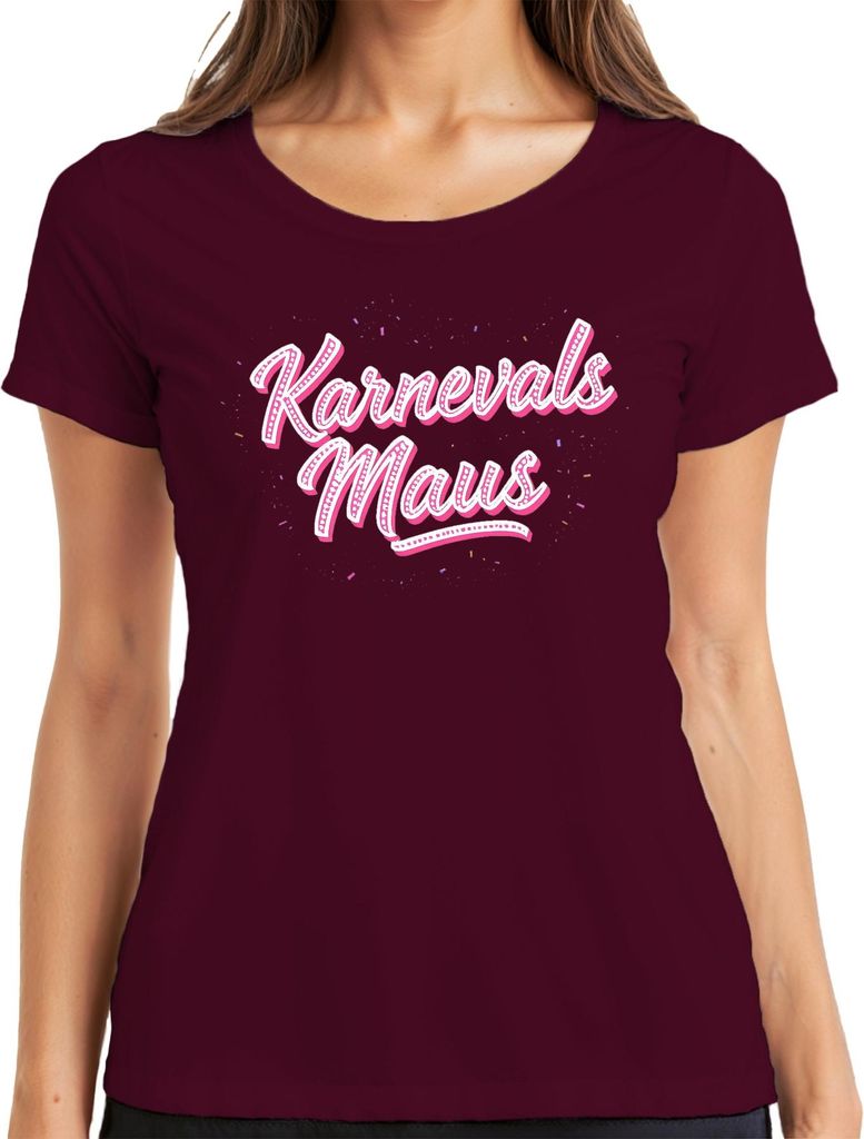 Karnevals Maus Karneval Fasching Konfetti Rosa Niedlich Kostüm Damen T-Shirt, Burgundy, M