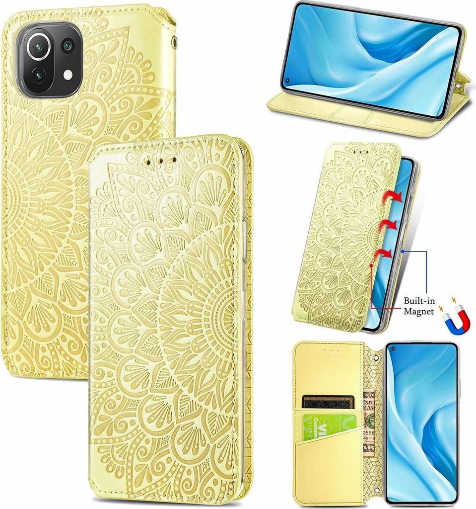 König Design Hülle kompatibel mit Xiaomi Mi 11 Lite Kunstleder Handyhülle - Handy Case Gelb
