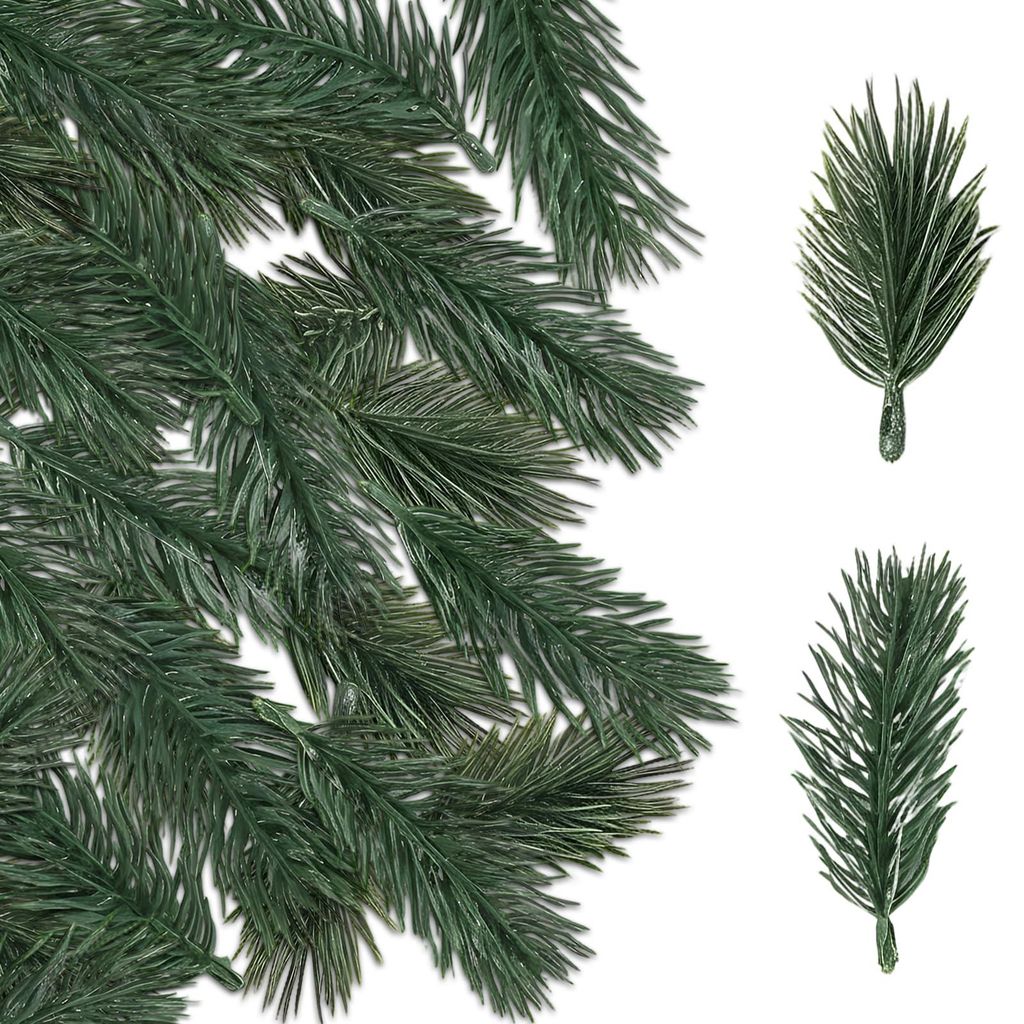 100 künstliche Kiefernzweige (50 x 6 cm, 50 x 8 cm), Dekoration für Adventskränze, Weihnachtsdekoration, realistisch aussehende künstliche Kief...
