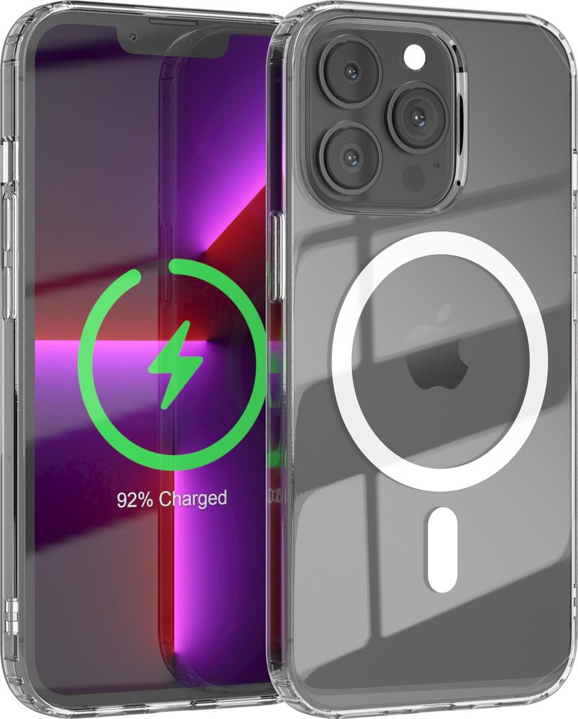 EAZY CASE Clear MagSafe Case für Apple iPhone 13 Pro, Qi-Charging, Silikon mit Kameraschutz, Bumper Case in Transparent