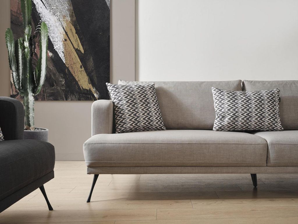 Komplette Couchgarnitur Sofagarnitur 431 Sitzer Grau Stoff Modern Set