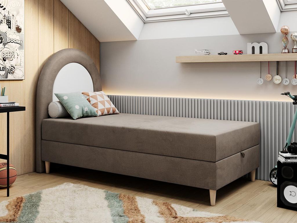 Kinderbett, Boxspringbett für Kinder, Einzelbett mit Matratze - NEST - 90x160cm - Braun - H3