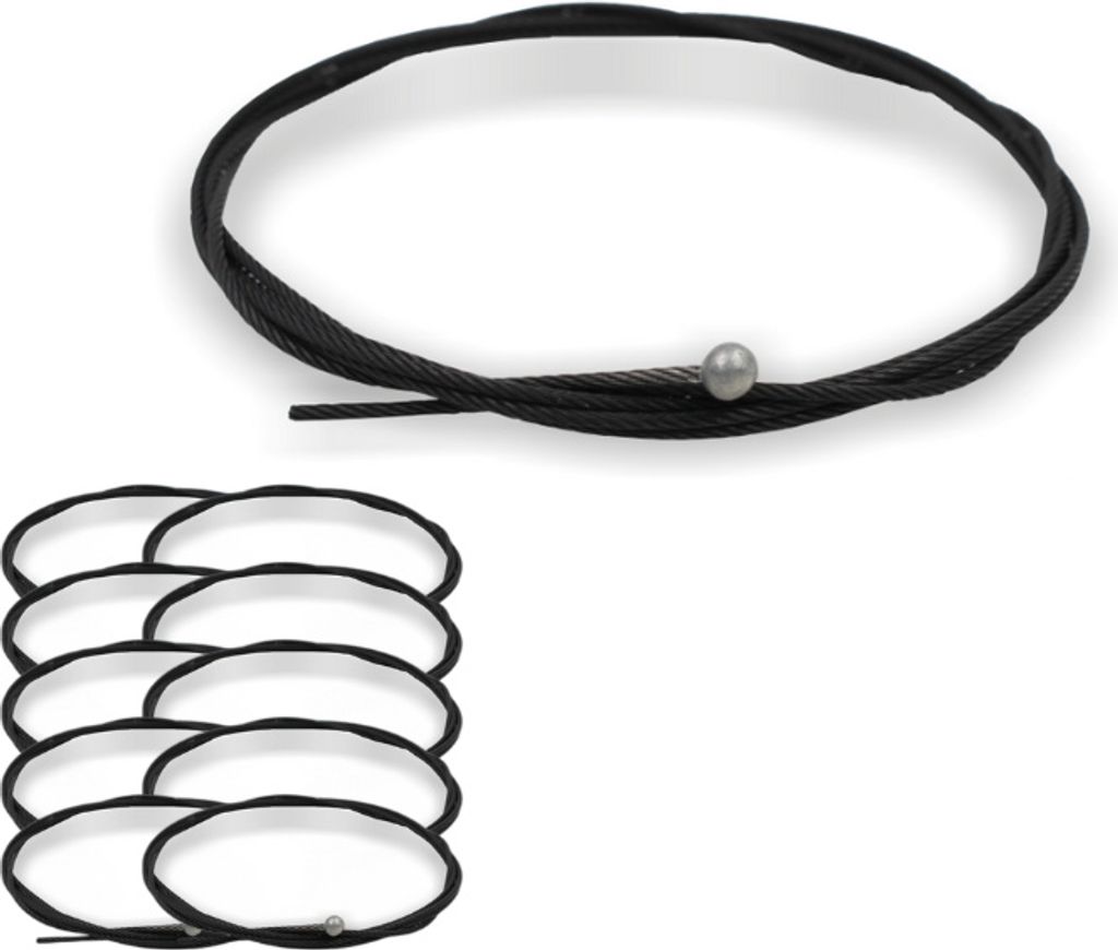 10x Drahtseil Ø 1,0 mm, 7x7 mit Kugelnippel Ø 4,0 mm, Stahl schwarz verzinkt | Länge 3000 mm