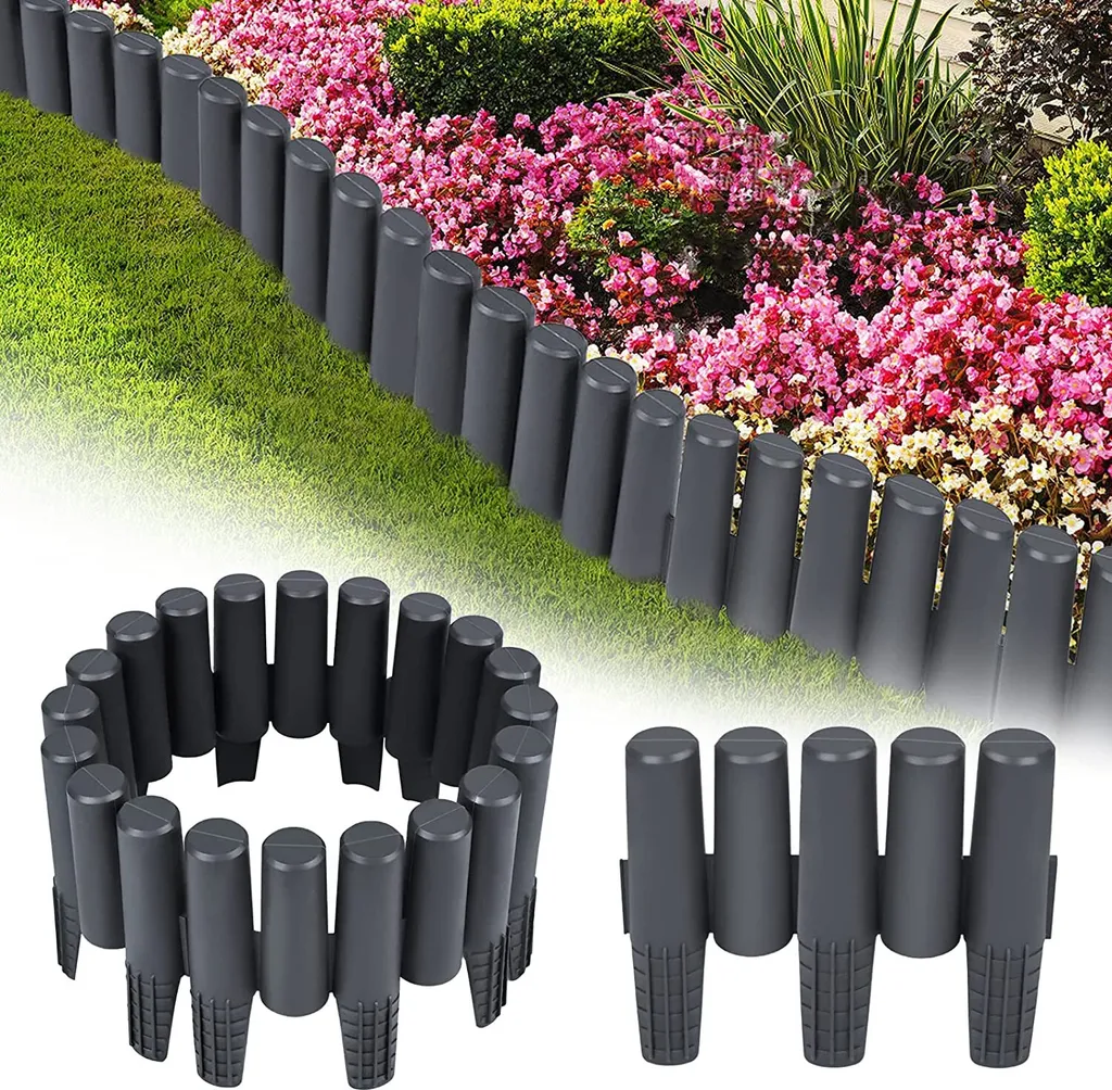 Bordure de Jardin Aspect Bois Anthracite - Palissade de Tonte 5,6 Mètres