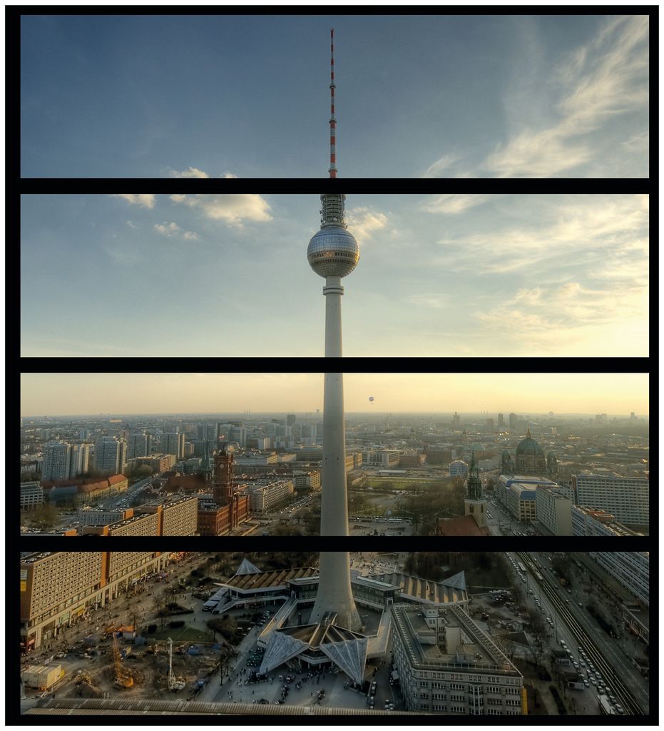 Wallario Möbelfolie / Aufkleber, geeignet für Ikea Malm Kommode mit 4 Schubfächern - Fernsehturm Berlin mit Panoramablick über die Stadt