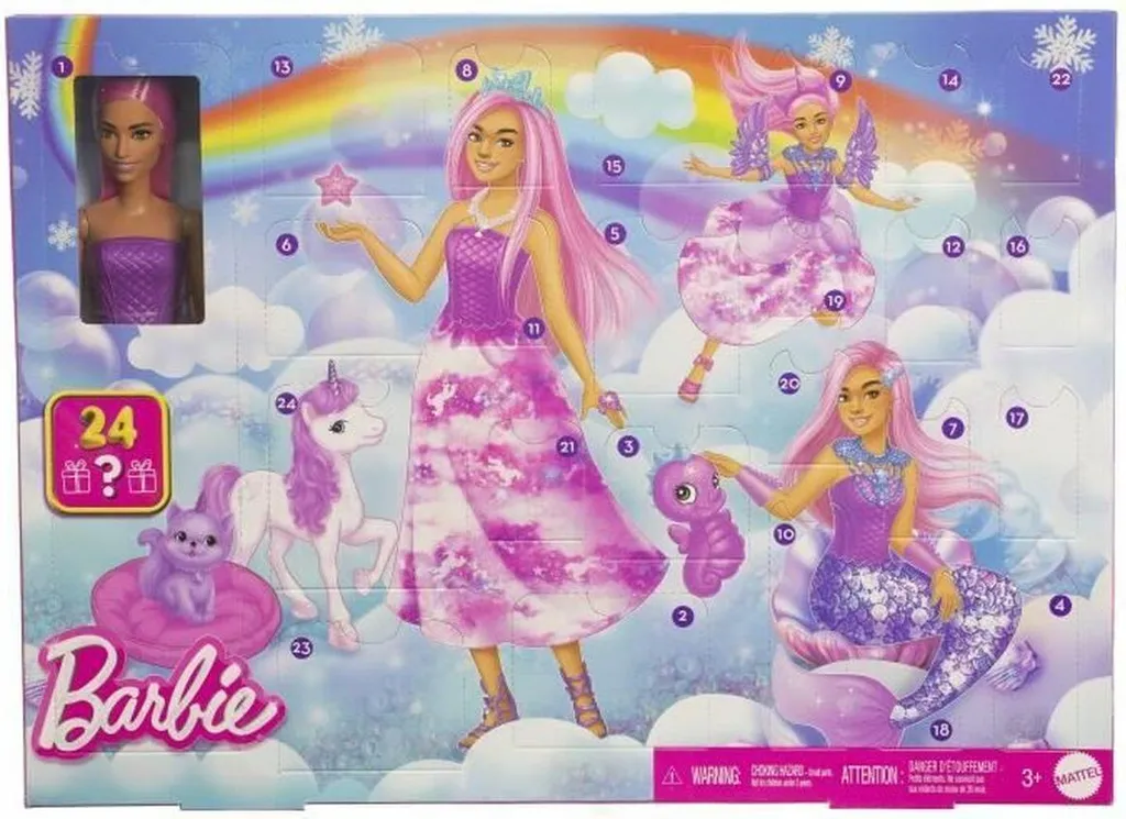 Calendrier de l'Avent Barbie 2024 avec Poupée et 24 Accessoires de Mode