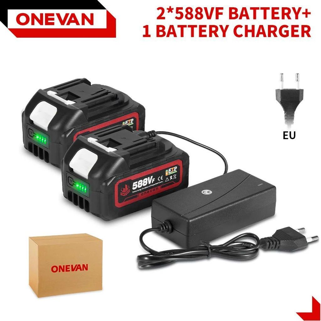 Li‐Ion Akku‐Set 18V - Akku + Ladegerät Für Elektrowerkzeuge - 22900 mAh - 2x Akkus - EU‐Stecker - Für Schlagschrauber/Kettensäge - Rot