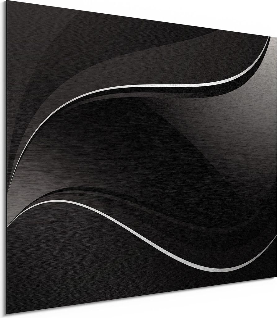 DEQORI Alu-Dibond Bild Silber 40x30 cm 'Dunkle Wellengrafik' Wandbild Metall dünn Design
